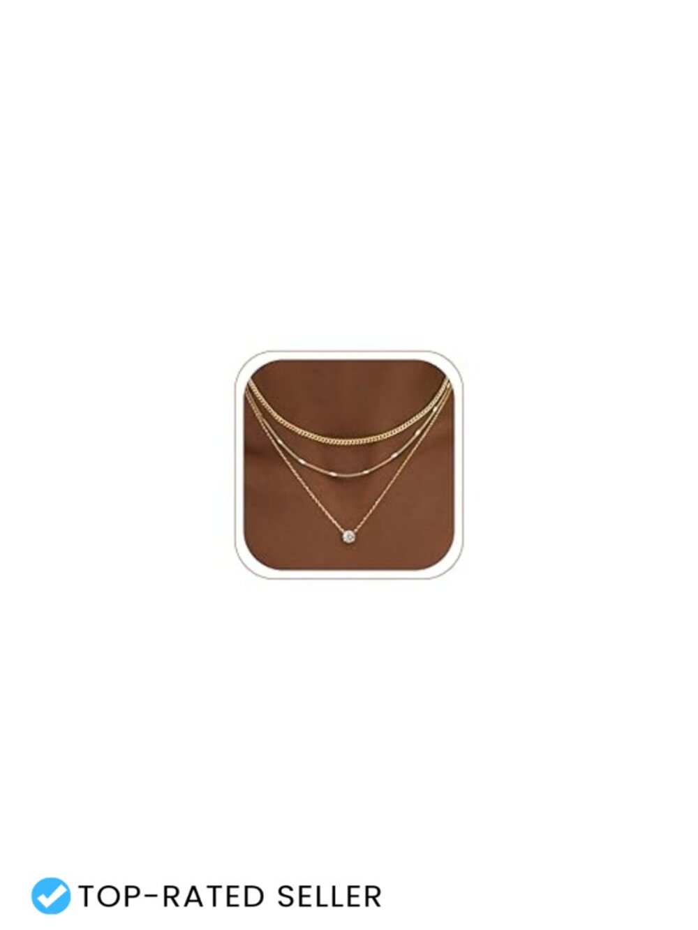 3-Piece Layered Gold Plated Necklace Set with Cubic Zirconia Pendant, 14K Gold